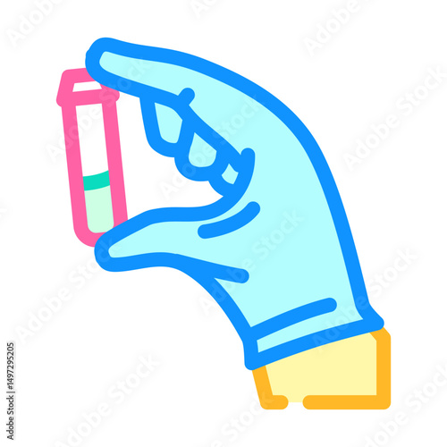 gloved hand holding toxic sample chemical pollution color icon vector illustration