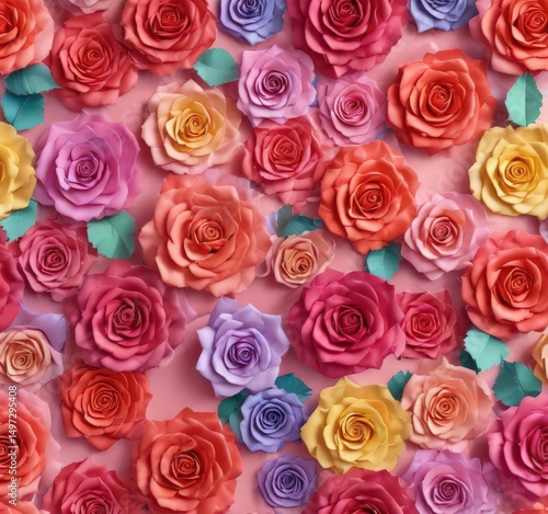 Wallpaper Mural Multi-sized paper roses, colorful gradient, floral,  texture,  summer, paper roses Torontodigital.ca