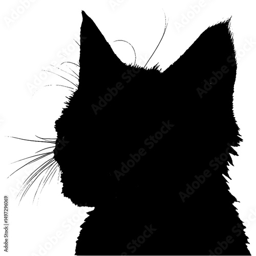 Cat head silhouette icon in black, isolated on transparent background.