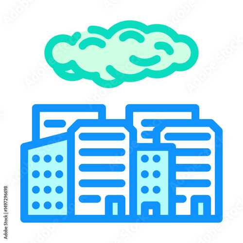dangerous glowing cloud over city radioactive pollution color icon vector illustration