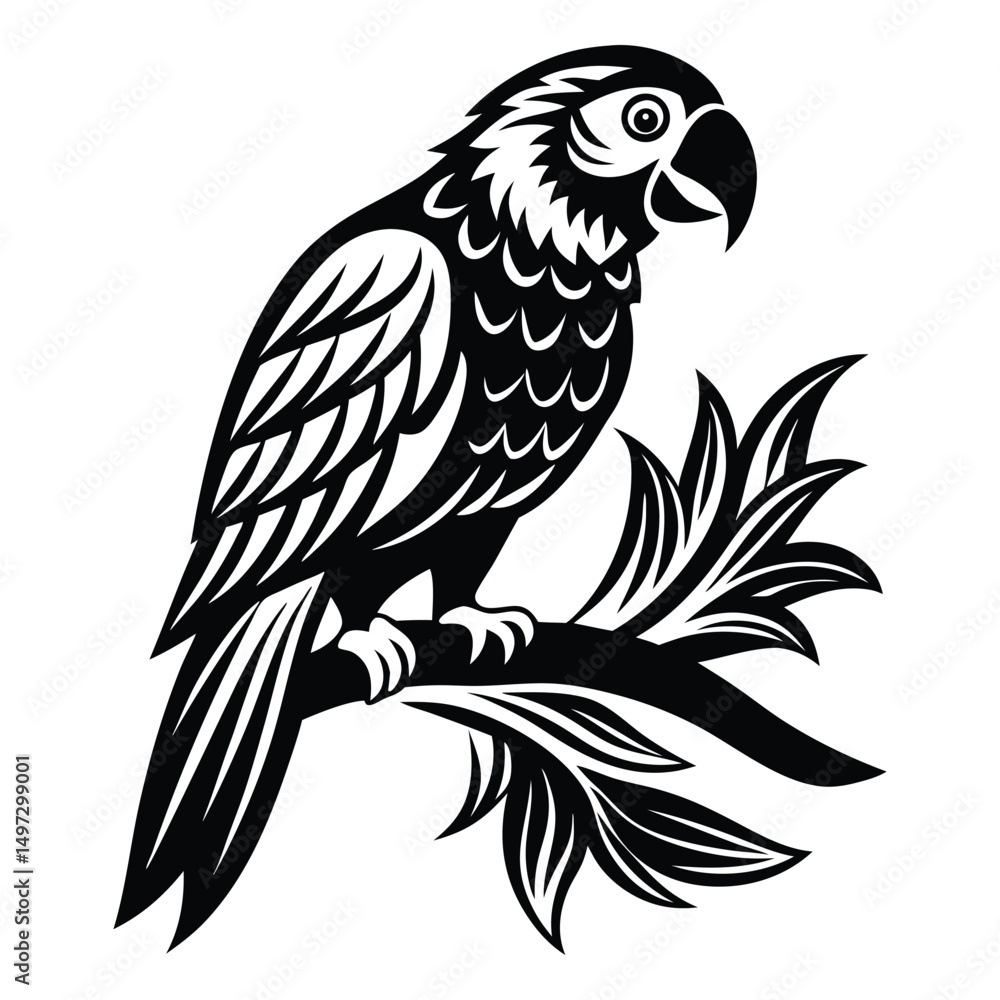 Fototapeta premium Parrot perched Silhouette vector illustration, Parrot bird vector illustration