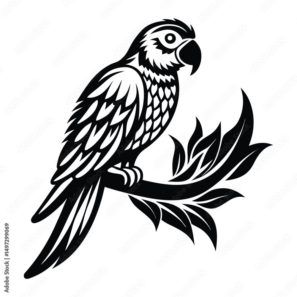Parrot perched Silhouette vector illustration, Parrot bird vector illustration Parrot perched Silhouette vector illustration, Parrot bird vector illustration