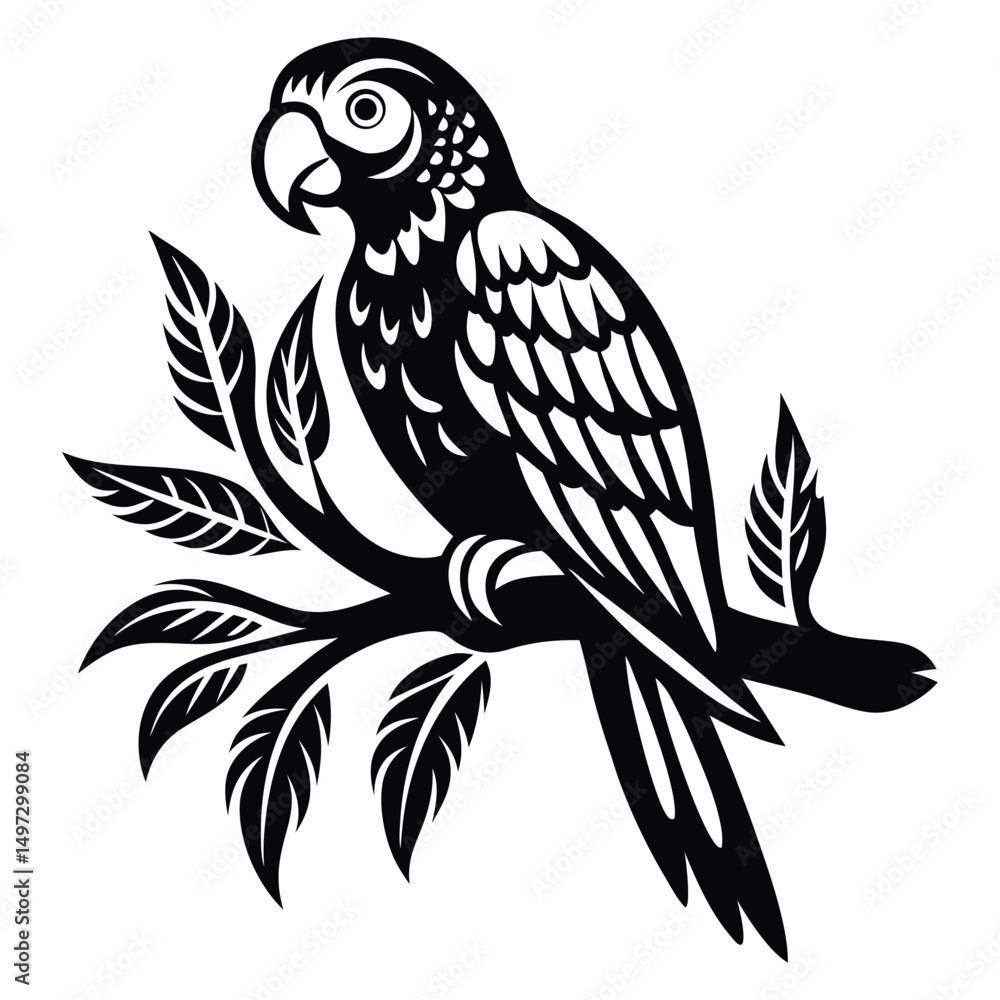 Obraz premium Parrot perched Silhouette vector illustration, Parrot bird vector illustration