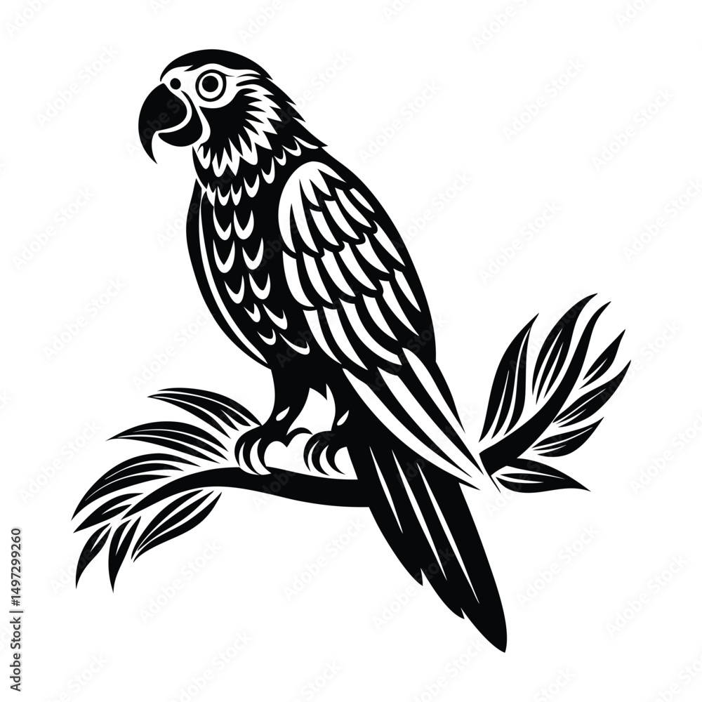 Obraz premium Parrot perched Silhouette vector illustration, Parrot bird vector illustration