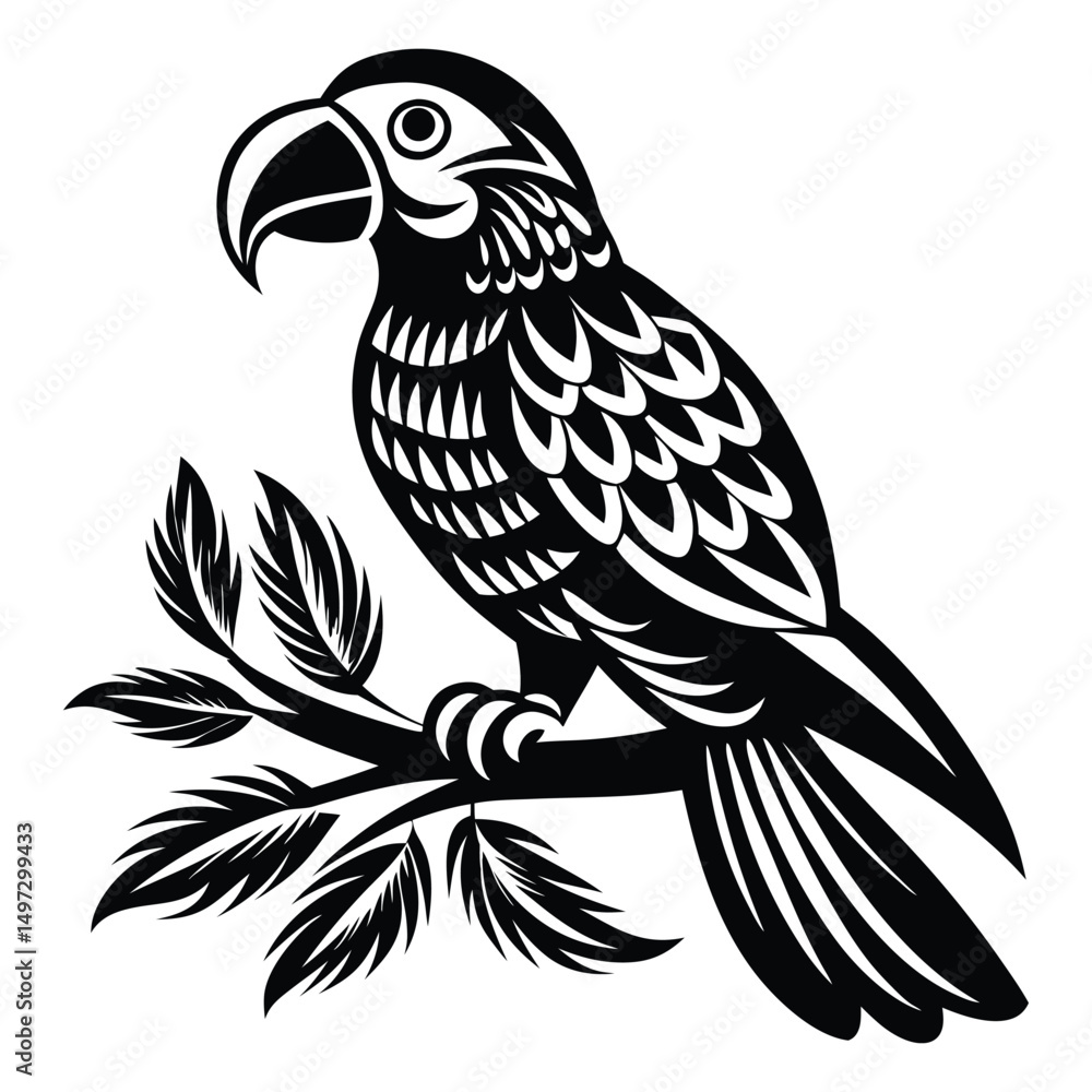 Obraz premium Parrot perched Silhouette vector illustration, Parrot bird vector illustration