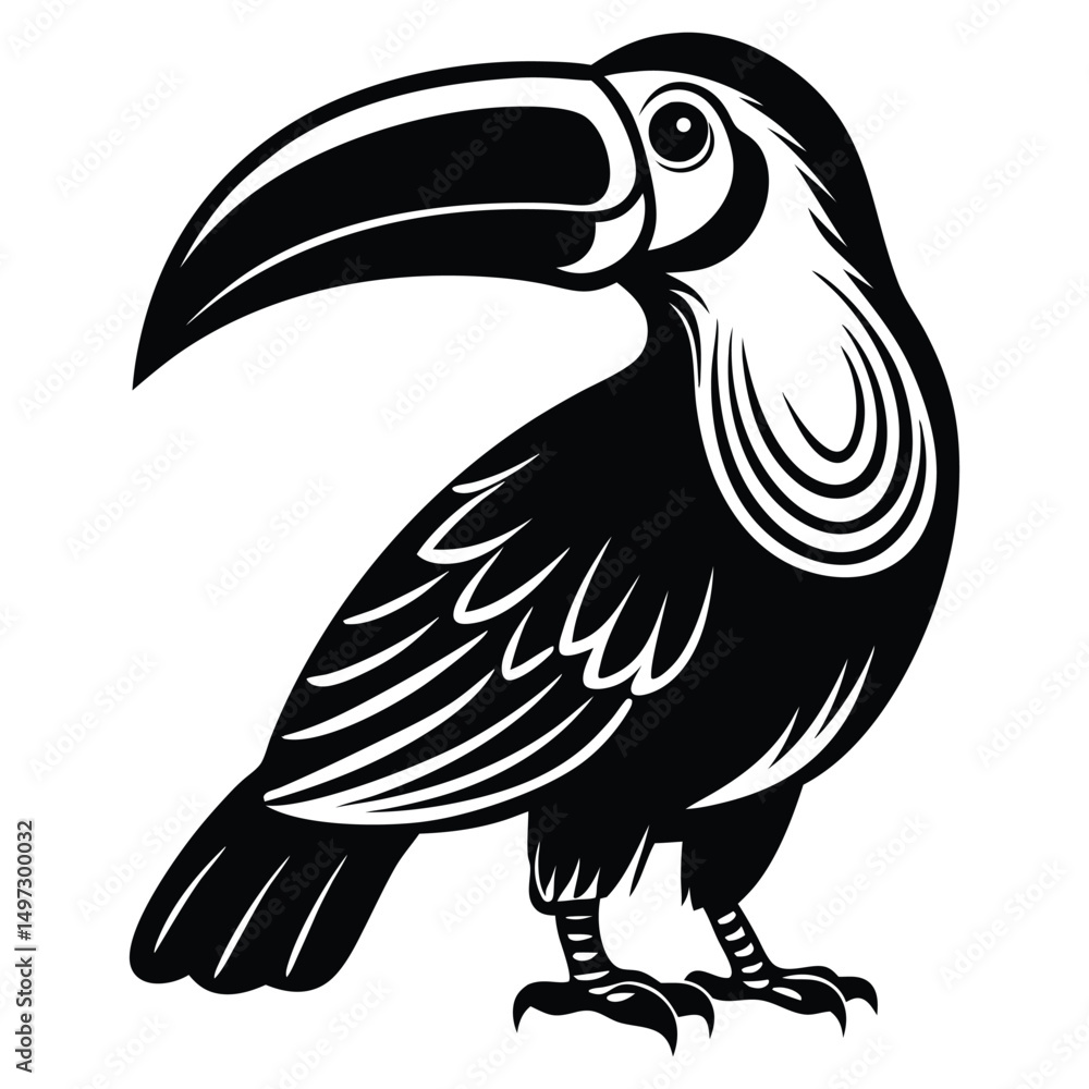 Fototapeta premium Toucan Black and white vector illustration animal silhouette, Vector illustration, bird, icon, svg, characters