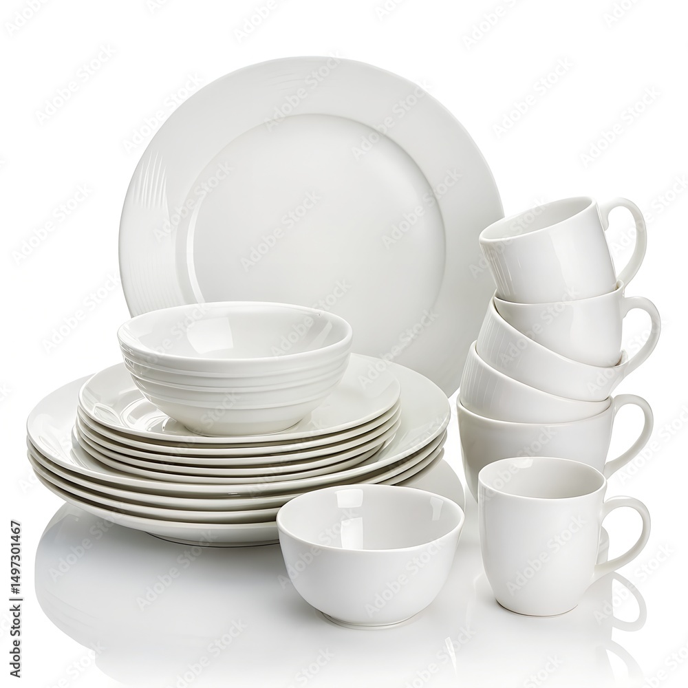 White Kitchenware and Luxury Glassware on Pure White Background, 8K Photo White Kitchenware and Luxury Glassware on Pure White Background, 8K Photo