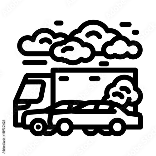 traffic jam smog above vehicles line icon vector illustration