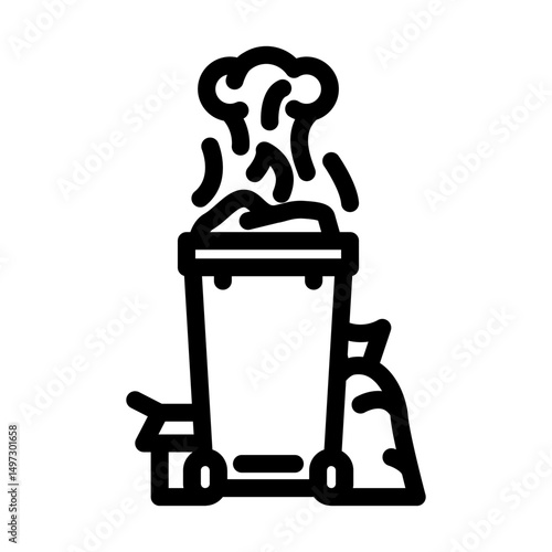 burning garbage dark smoke air pollution line icon vector illustration