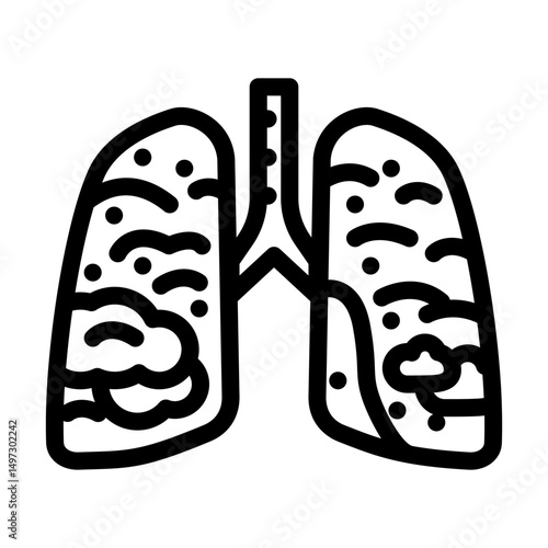 lungs filled smoke soot air pollution line icon vector illustration