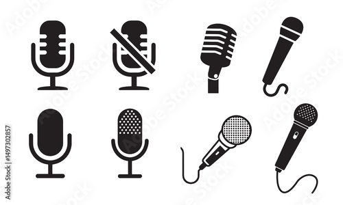 Microphone Icons set collection. variant microphone icon. Karaoke mic. Podcast microphone. web and mobile icons. stock-vector illustration