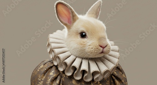 Adorable Cream Colored Rabbit in Elegant Renaissance Style Clothing