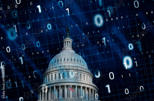 Composite image of Capital Building with binary numbers