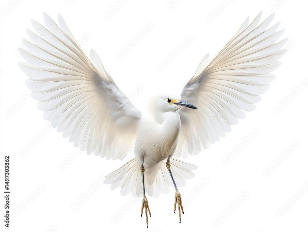 Fototapeta premium A majestic white bird gracefully soaring through the air with outstretched wings.