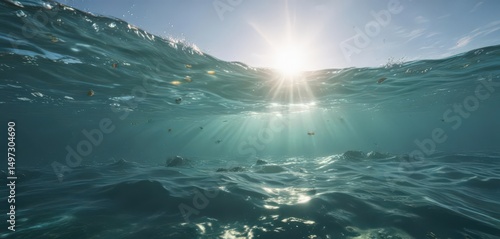 Wallpaper Mural Sunlit ocean surface reveals vibrant underwater scene, gentle waves , clear water, blue Torontodigital.ca