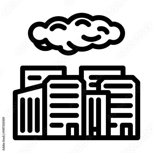 dangerous glowing cloud over city radioactive pollution line icon vector illustration