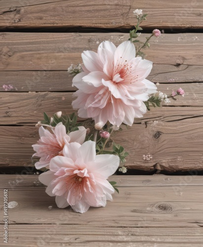 Wallpaper Mural Creamy white and blush pink blooms, weathered wood,  flower wall,  botanical,  pretty Torontodigital.ca