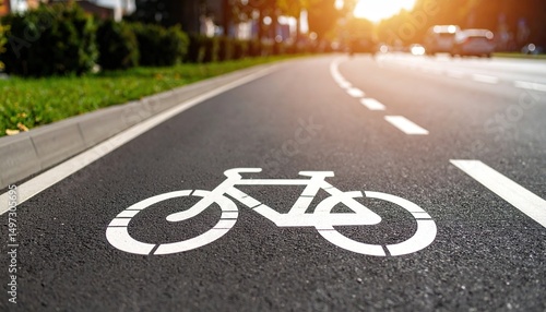 Wallpaper Mural white bicycle sign painted on asphalt road, city cycling concept Torontodigital.ca