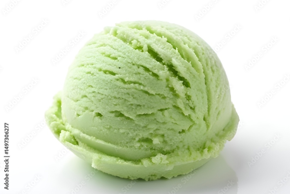 Fototapeta premium Mint Green Ice Cream Scoop on White Background – Refreshing Summer Dessert Photography