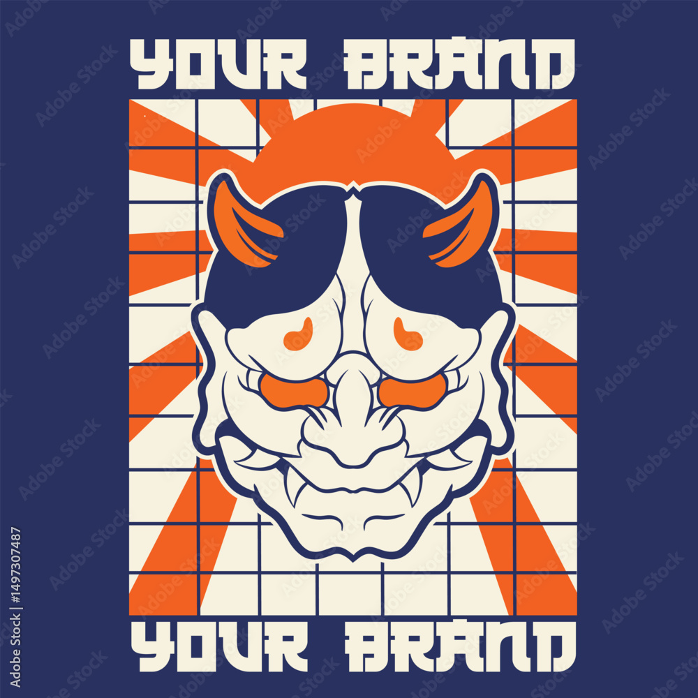 Obraz premium Oni japanese devil mask, Vector illustration 