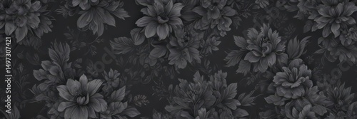Wallpaper Mural Dark grey abstract floral wallpaper, seamless pattern, wall art, print Torontodigital.ca