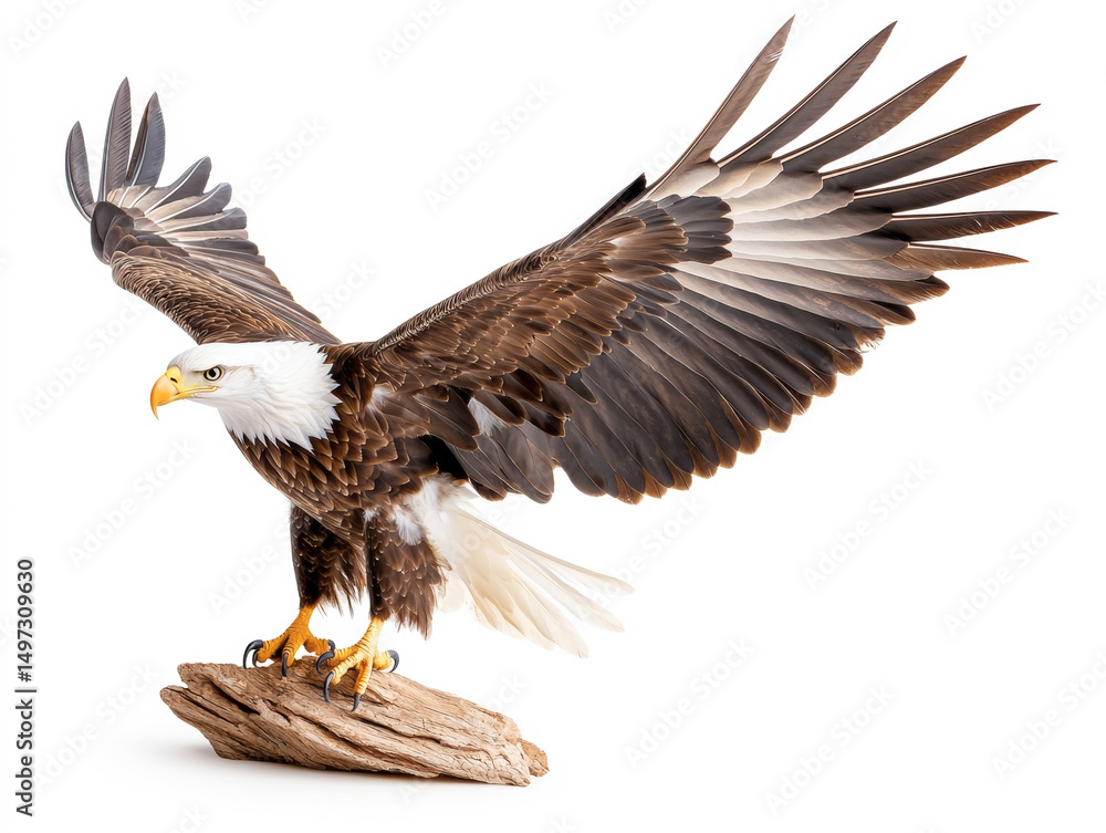 Fototapeta premium Majestic bald eagle spreading its impressive wings gracefully in a natural pose.