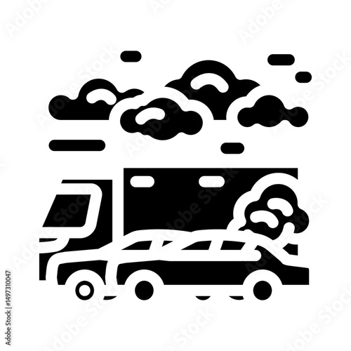 traffic jam smog above vehicles glyph icon vector illustration