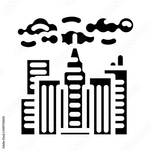 thick pollution cloud hanging over skyscrapers glyph icon vector illustration