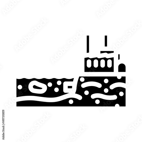 industrial plant near polluted lake chemical pollution glyph icon vector illustration