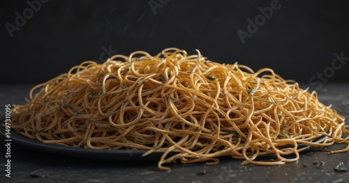 Wallpaper Mural Dark slate plate, tangled spaghetti strands, deep shadows ,  rustic,  food Torontodigital.ca