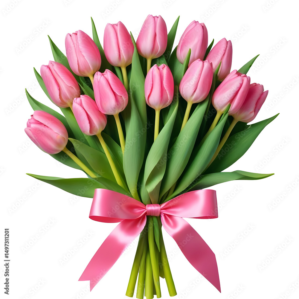 Fototapeta premium Bouquet of pink tulips, isolated on transparent background, png