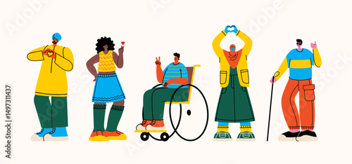 The diverse group of people, entrepreneurs, or office workers isolated on white background. Multinational company. Old and young men and women standing together. Flat cartoon vector illustration.