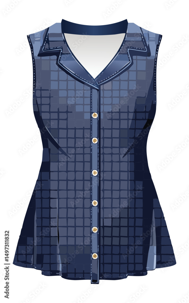 Obraz premium Navy Checkered Sleeveless Blouse - Vector Illustration