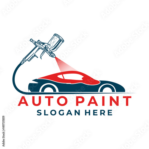 Car Painting logo design vector with spray gun and car