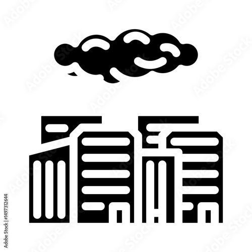 dangerous glowing cloud over city radioactive pollution glyph icon vector illustration