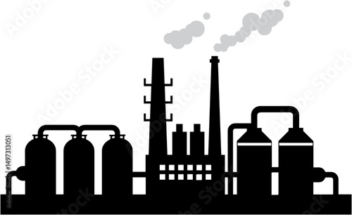 Chemical plant silhouette with industrial towers and pipes  