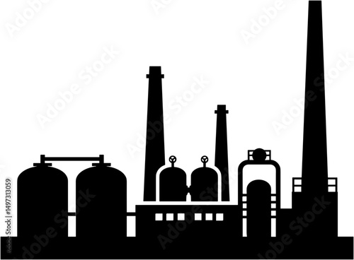 Chemical plant silhouette with industrial structure in black  