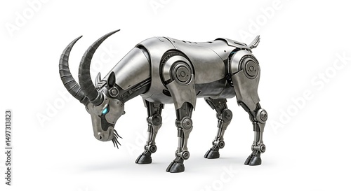 Mechanical goat robot animal futuristic design chrome metal technology artificial intelligence concept art