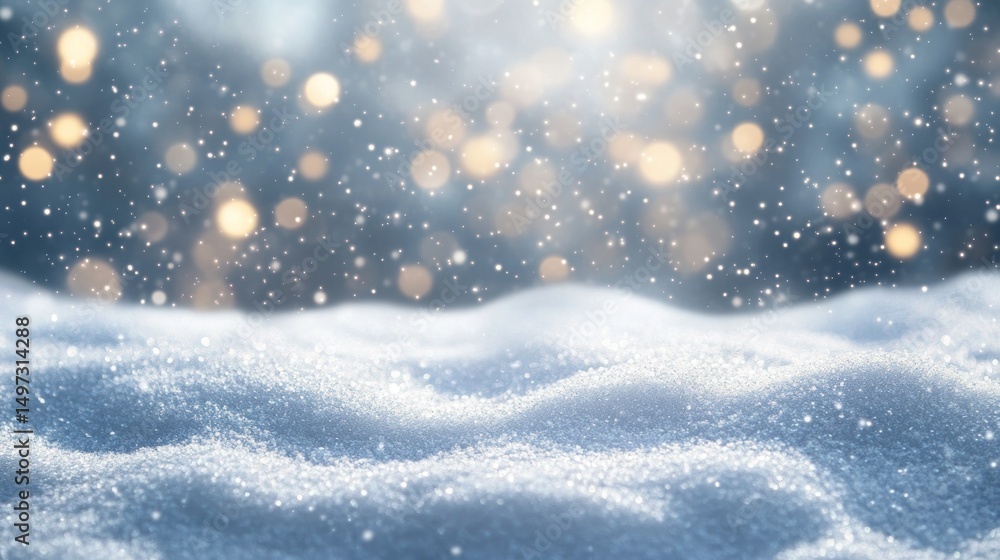 Naklejka premium Sparkling winter scene with snow drifts and blurred lights