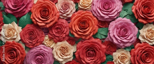 Wallpaper Mural Multi-sized paper roses, colorful, layered backdrop ,  orange rose,  paper flower art,  bloom Torontodigital.ca