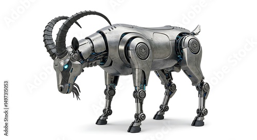 Robotic goat mechanical animal metal machine artificial intelligence future technology design illustration
