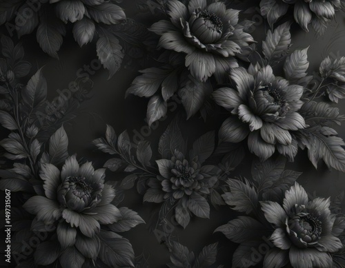 Wallpaper Mural Intricate charcoal floral wallpaper, rich texture, luxurious feel, dark floral, dark, pattern Torontodigital.ca