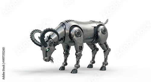 Metallic robot ram mechanical animal futuristic design technology artificial intelligence concept art