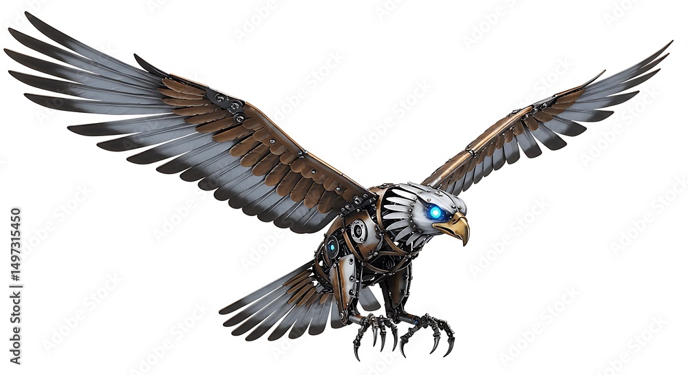 Obraz premium Mechanical eagle art metal eagle sculpture steampunk eagle flying eagle robot eagle fantasy art design