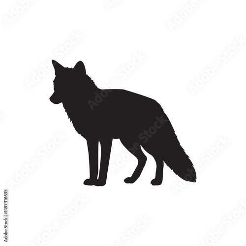 Fox silhouette vector flat illustration on white background.