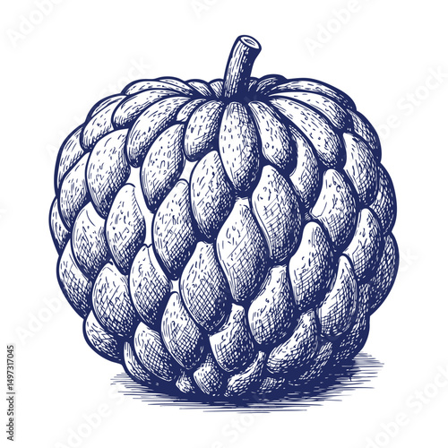 Hand drawn illustration of a custard apple- Vector, JEPG, PNG