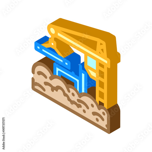 construction site raising dust clouds isometric icon vector illustration