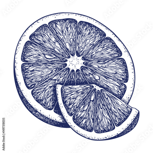 Hand drawn illustration of orange slice and wedge- Vector, JEPG, PNG