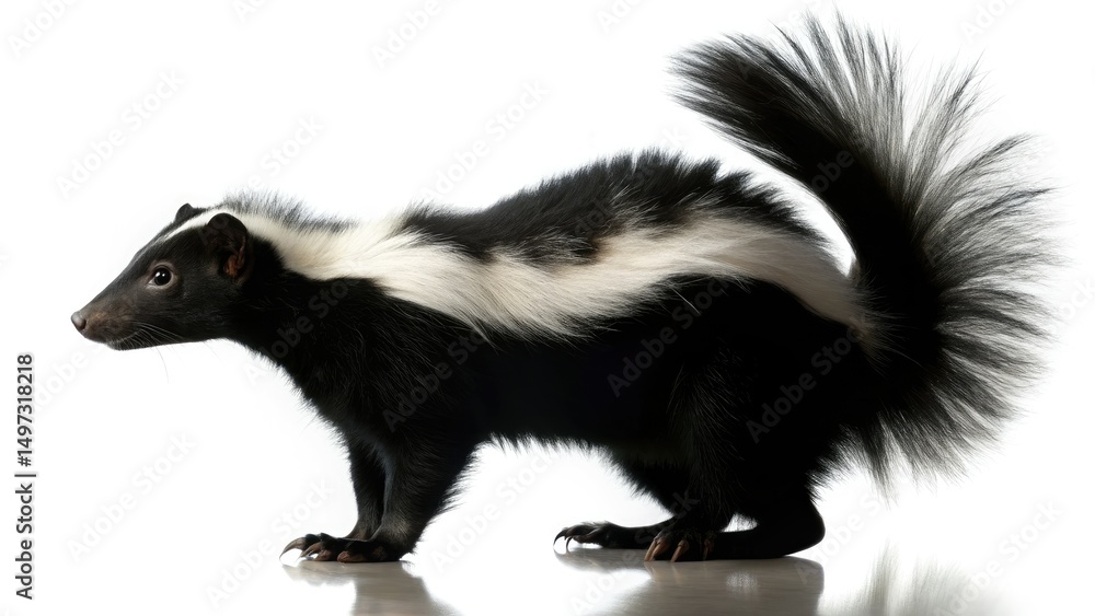 Obraz premium Skunk Silhouette, High Depth of Field, White Background, Wildlife Photography, Animal Silhouette, Dark Silhouette, Nature Photography, Black and White Photo