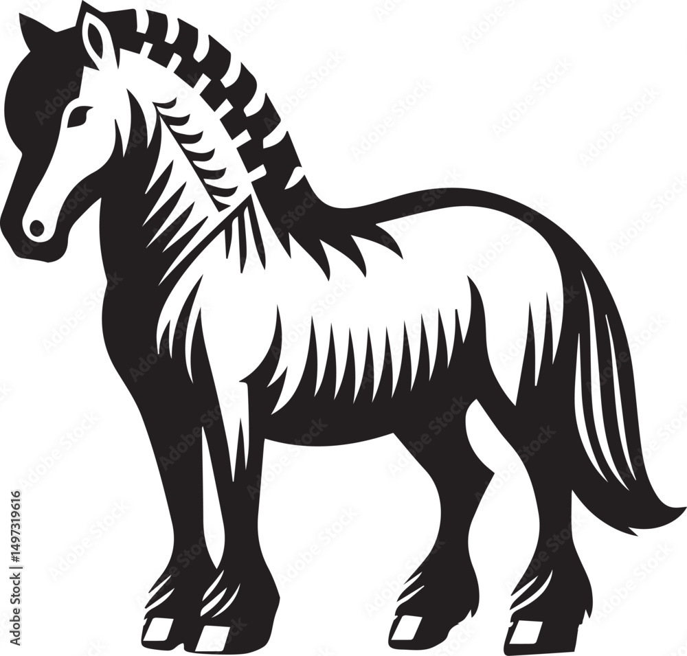 Fototapeta premium Black and White Berber Horse Vector Illustration – High-Quality Line Art Design